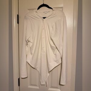 Good American White Button-Up Bodysuit